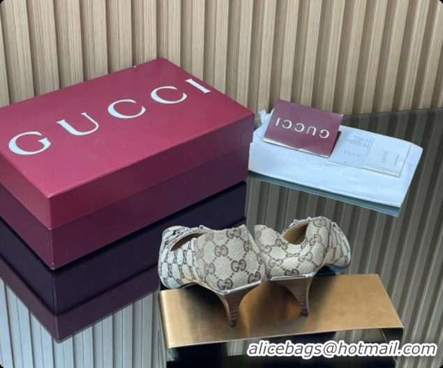 Top Design Gucci Vittoria Pumps 5.5cm in GG Canvas with Horsebit Beige 2026 862776