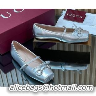 Big Discount Gucci Horsebit Ballets Flat in Silver-Tone Leather 2026 852381