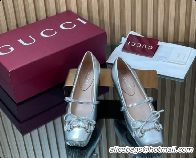 Big Discount Gucci Horsebit Ballets Flat in Silver-Tone Leather 2026 852381