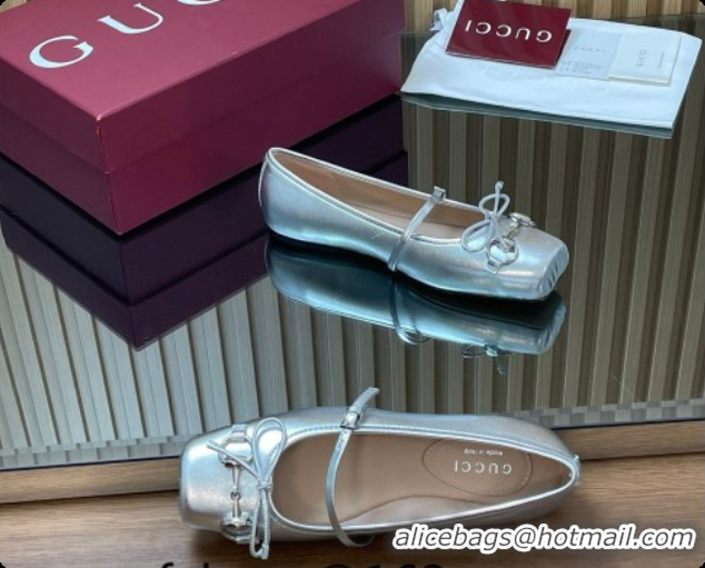 Big Discount Gucci Horsebit Ballets Flat in Silver-Tone Leather 2026 852381