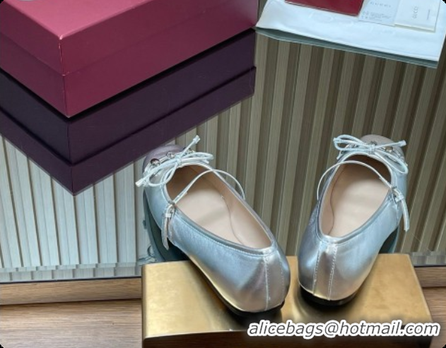 Big Discount Gucci Horsebit Ballets Flat in Silver-Tone Leather 2026 852381
