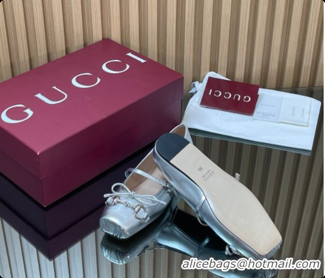 Big Discount Gucci Horsebit Ballets Flat in Silver-Tone Leather 2026 852381