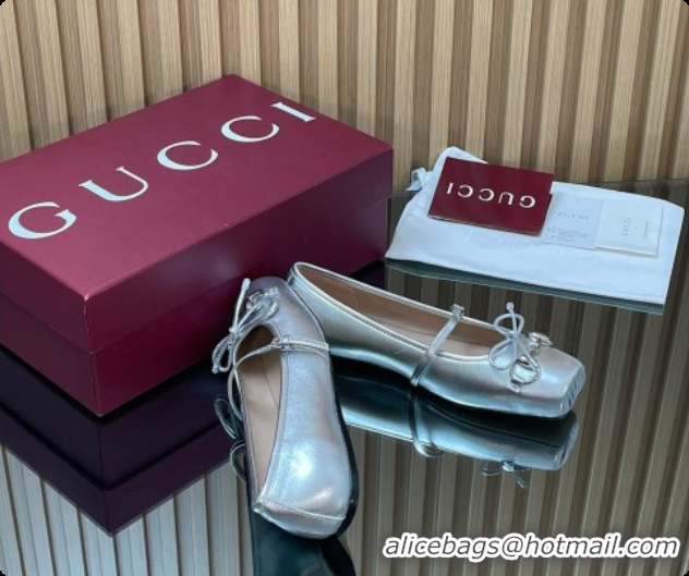 Big Discount Gucci Horsebit Ballets Flat in Silver-Tone Leather 2026 852381