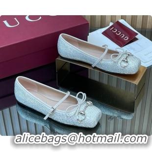 Pretty Style Gucci Crystal Horsebit Ballets Flat White 2026 852381