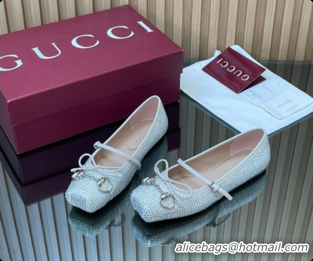 Pretty Style Gucci Crystal Horsebit Ballets Flat White 2026 852381