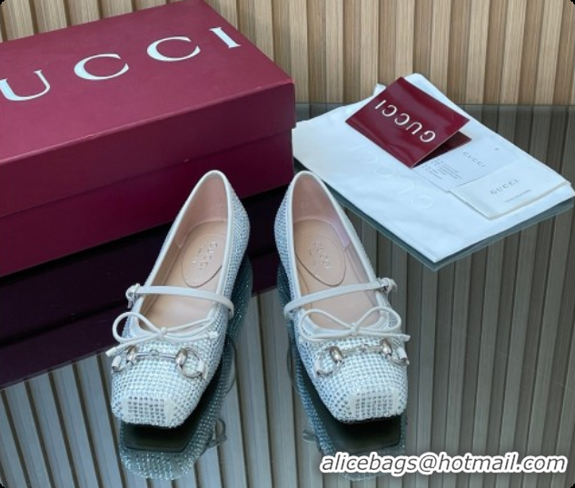 Pretty Style Gucci Crystal Horsebit Ballets Flat White 2026 852381