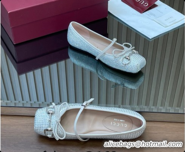 Pretty Style Gucci Crystal Horsebit Ballets Flat White 2026 852381