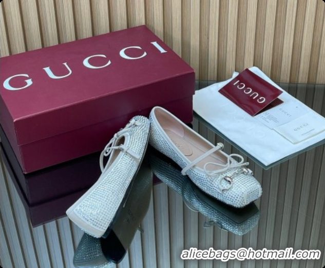 Pretty Style Gucci Crystal Horsebit Ballets Flat White 2026 852381