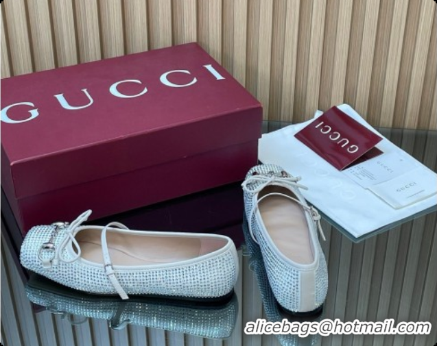 Pretty Style Gucci Crystal Horsebit Ballets Flat White 2026 852381