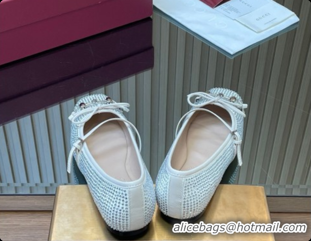 Pretty Style Gucci Crystal Horsebit Ballets Flat White 2026 852381