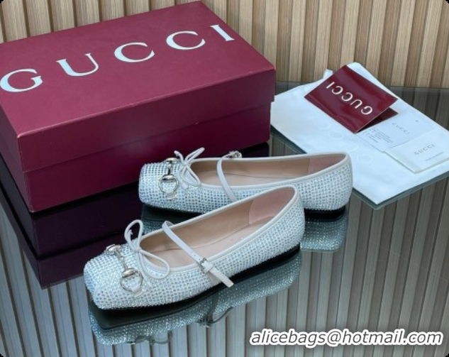 Pretty Style Gucci Crystal Horsebit Ballets Flat White 2026 852381