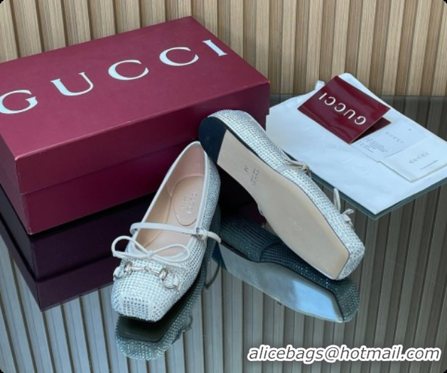 Pretty Style Gucci Crystal Horsebit Ballets Flat White 2026 852381