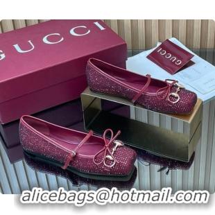 Buy Luxury Gucci Crystal Horsebit Ballets Flat Burgundy 2026 852381