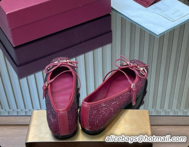 Buy Luxury Gucci Crystal Horsebit Ballets Flat Burgundy 2026 852381