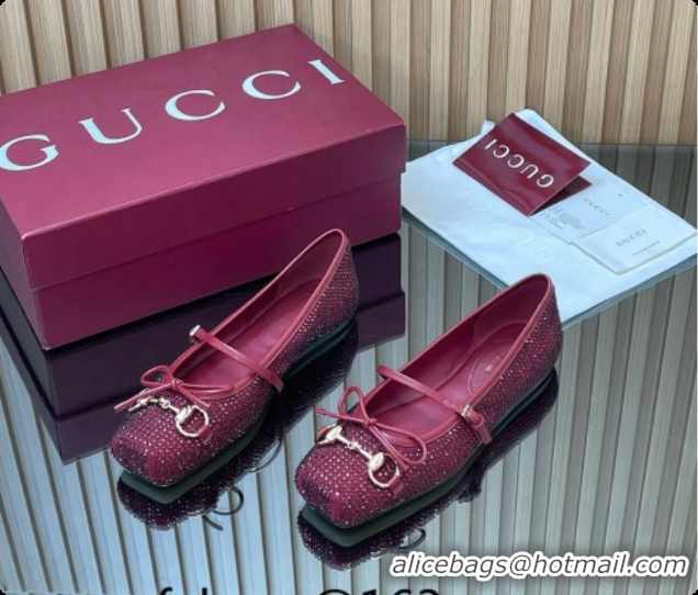 Buy Luxury Gucci Crystal Horsebit Ballets Flat Burgundy 2026 852381
