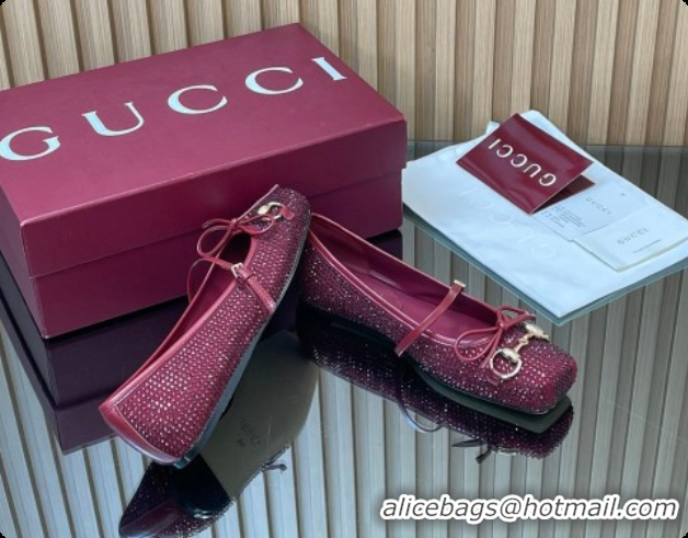 Buy Luxury Gucci Crystal Horsebit Ballets Flat Burgundy 2026 852381