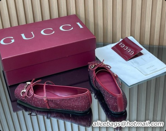 Buy Luxury Gucci Crystal Horsebit Ballets Flat Burgundy 2026 852381