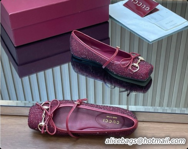 Buy Luxury Gucci Crystal Horsebit Ballets Flat Burgundy 2026 852381