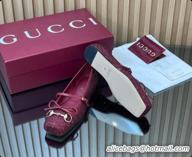 Buy Luxury Gucci Crystal Horsebit Ballets Flat Burgundy 2026 852381