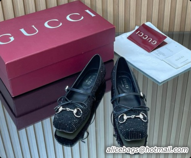 Unique Style Gucci Crystal Horsebit Ballets Flat Black 2026 852381