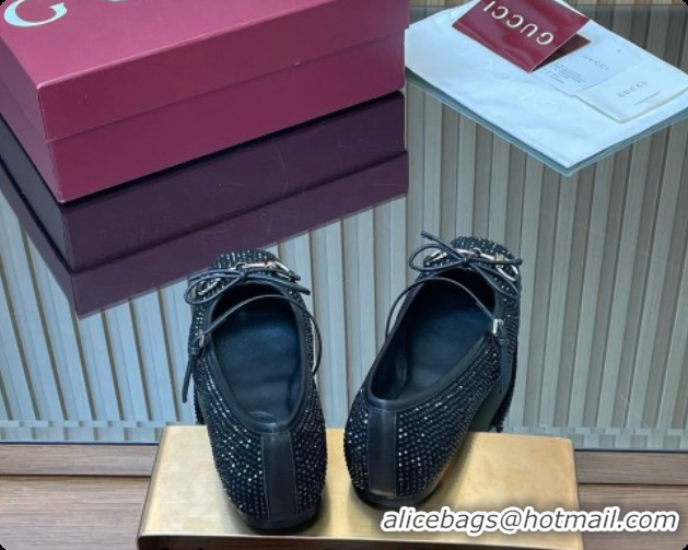 Unique Style Gucci Crystal Horsebit Ballets Flat Black 2026 852381