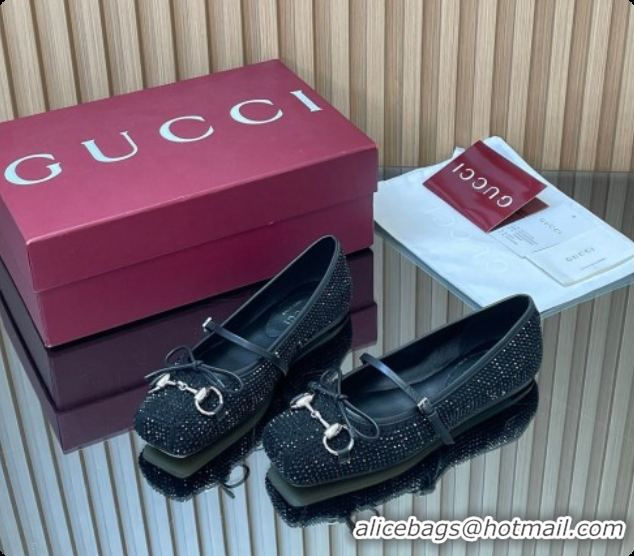 Unique Style Gucci Crystal Horsebit Ballets Flat Black 2026 852381