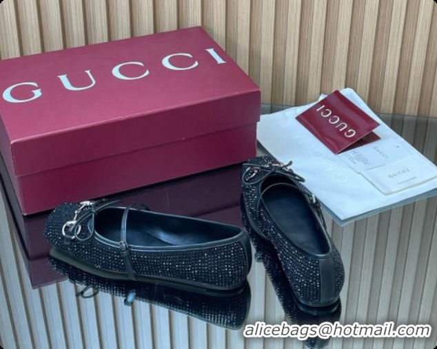 Unique Style Gucci Crystal Horsebit Ballets Flat Black 2026 852381