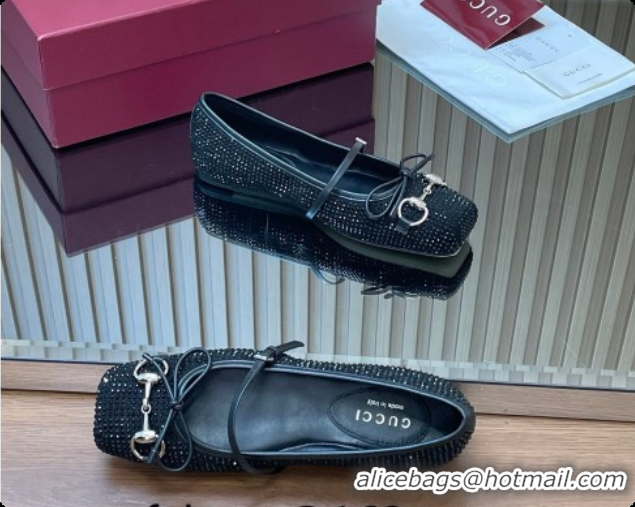 Unique Style Gucci Crystal Horsebit Ballets Flat Black 2026 852381