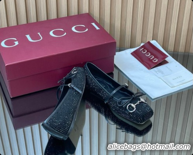 Unique Style Gucci Crystal Horsebit Ballets Flat Black 2026 852381