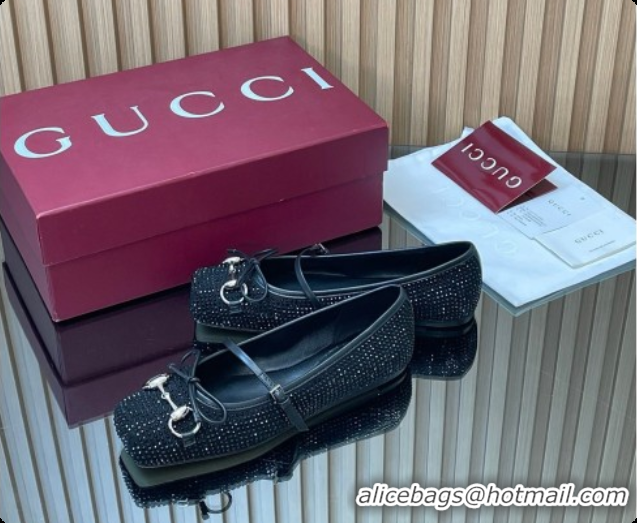 Unique Style Gucci Crystal Horsebit Ballets Flat Black 2026 852381