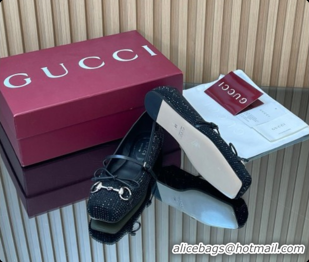 Unique Style Gucci Crystal Horsebit Ballets Flat Black 2026 852381