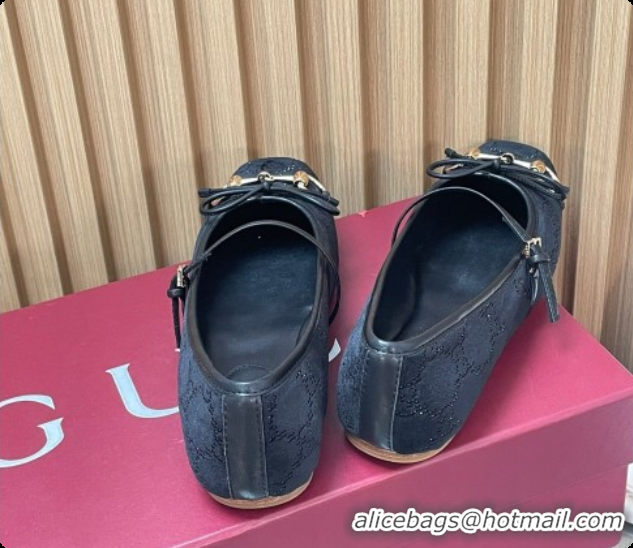 Good Quality Gucci Crystal Velvet Horsebit Ballets Flat Black 2026 814321