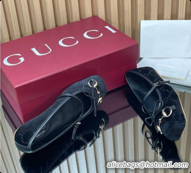 Good Quality Gucci Crystal Velvet Horsebit Ballets Flat Black 2026 814321