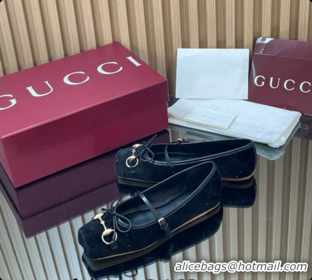 Good Quality Gucci Crystal Velvet Horsebit Ballets Flat Black 2026 814321