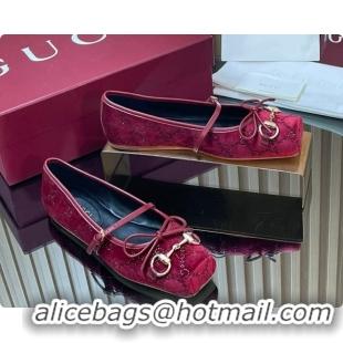 Purchase Gucci Crystal Velvet Horsebit Ballets Flat Red 2026 814321