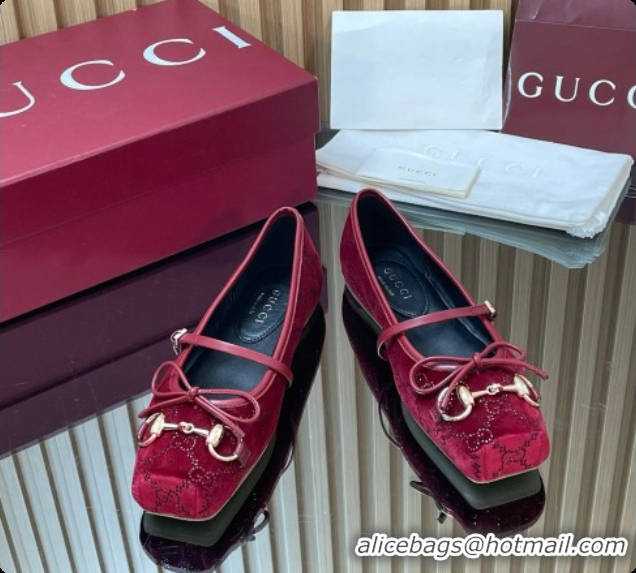 Purchase Gucci Crystal Velvet Horsebit Ballets Flat Red 2026 814321
