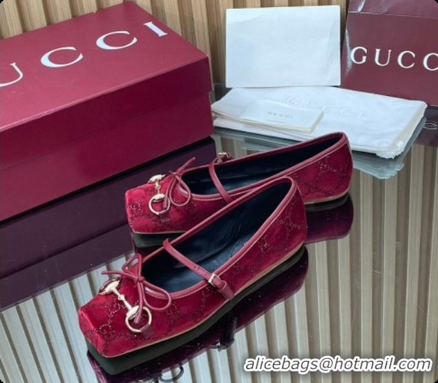Purchase Gucci Crystal Velvet Horsebit Ballets Flat Red 2026 814321