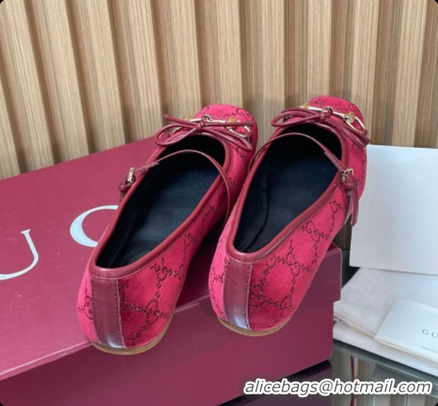 Purchase Gucci Crystal Velvet Horsebit Ballets Flat Red 2026 814321