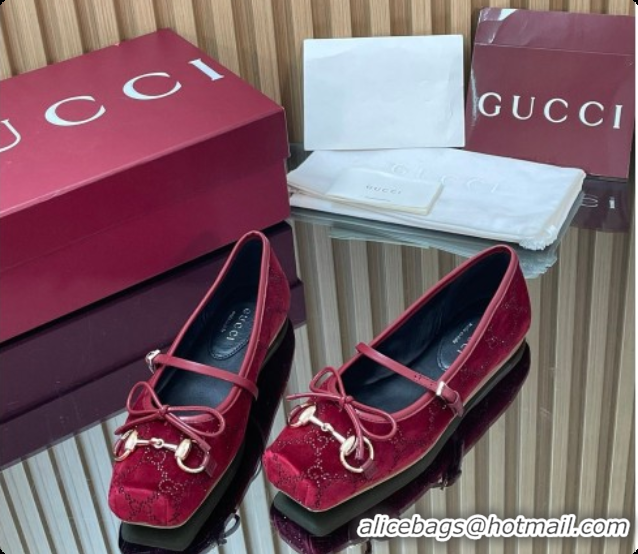 Purchase Gucci Crystal Velvet Horsebit Ballets Flat Red 2026 814321