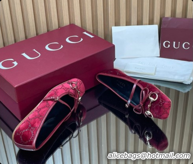 Purchase Gucci Crystal Velvet Horsebit Ballets Flat Red 2026 814321