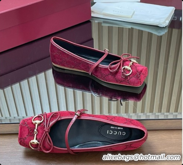 Purchase Gucci Crystal Velvet Horsebit Ballets Flat Red 2026 814321