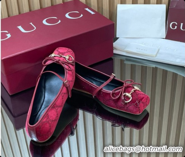 Purchase Gucci Crystal Velvet Horsebit Ballets Flat Red 2026 814321