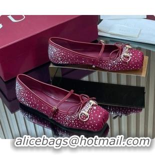 Buy Discount Gucci Crystal GG Canvas Horsebit Ballets Flat Burgundy 2026 848330