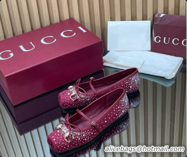 Buy Discount Gucci Crystal GG Canvas Horsebit Ballets Flat Burgundy 2026 848330