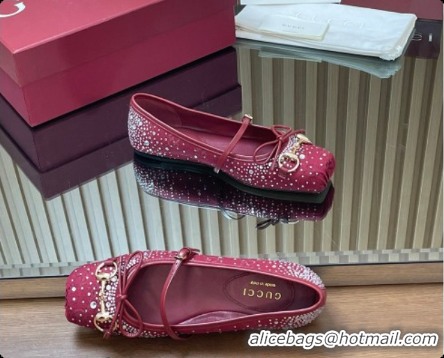 Buy Discount Gucci Crystal GG Canvas Horsebit Ballets Flat Burgundy 2026 848330