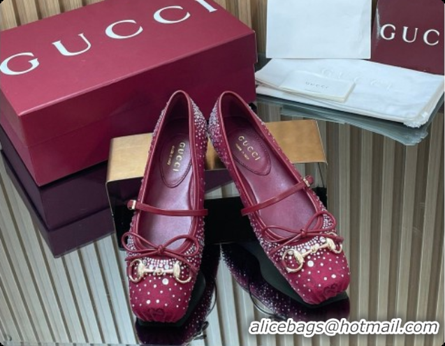 Buy Discount Gucci Crystal GG Canvas Horsebit Ballets Flat Burgundy 2026 848330