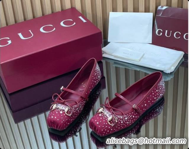 Buy Discount Gucci Crystal GG Canvas Horsebit Ballets Flat Burgundy 2026 848330