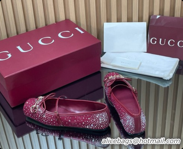 Buy Discount Gucci Crystal GG Canvas Horsebit Ballets Flat Burgundy 2026 848330