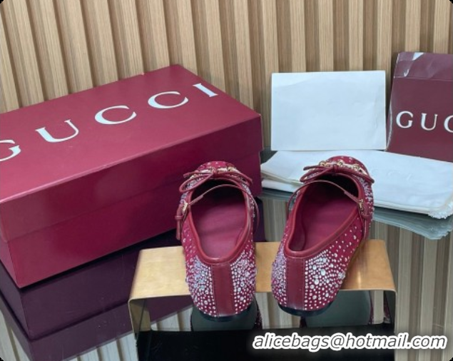 Buy Discount Gucci Crystal GG Canvas Horsebit Ballets Flat Burgundy 2026 848330
