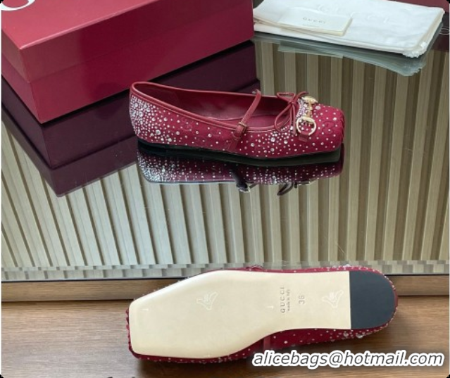 Buy Discount Gucci Crystal GG Canvas Horsebit Ballets Flat Burgundy 2026 848330
